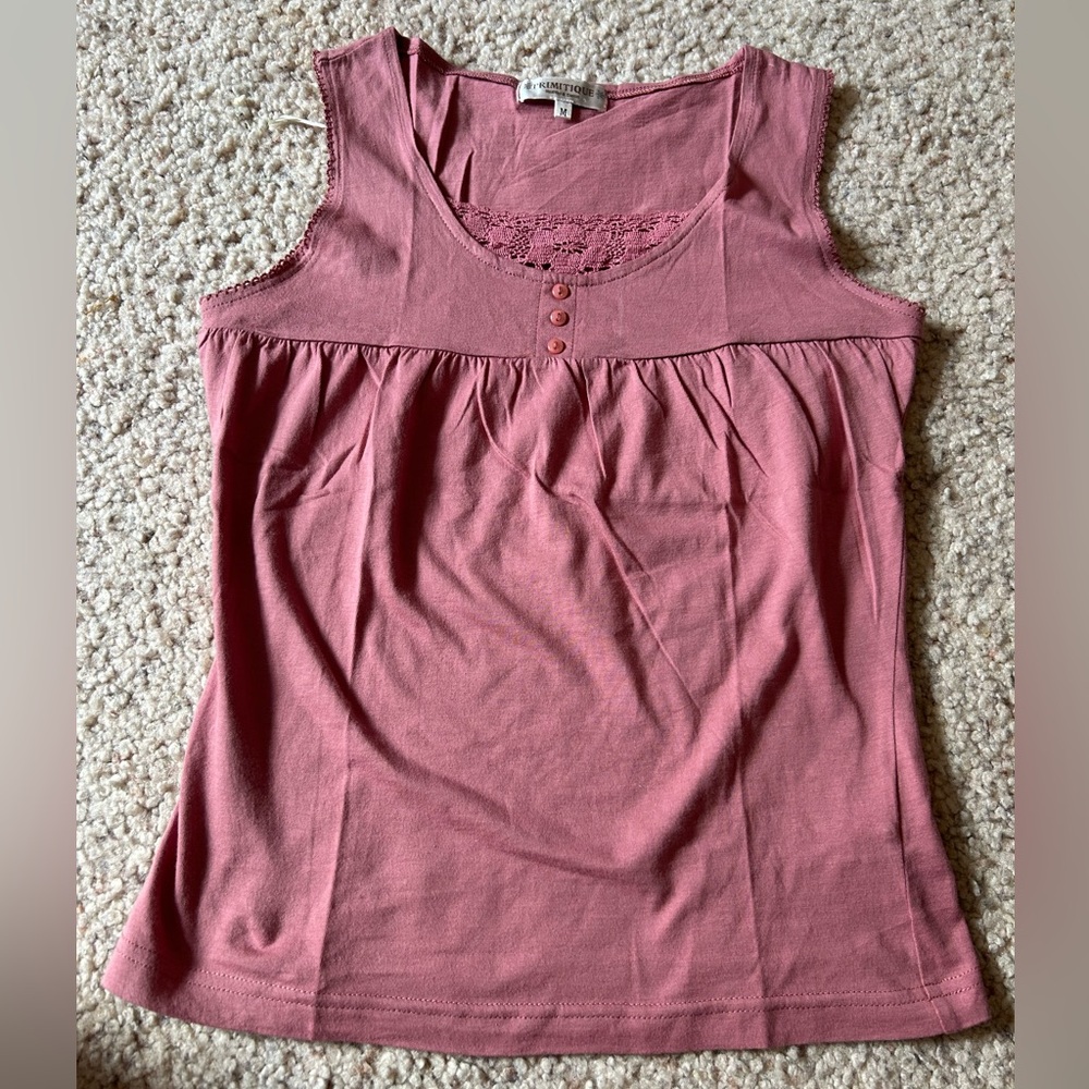 Rosy Casual Tank w/ Lace Detailing